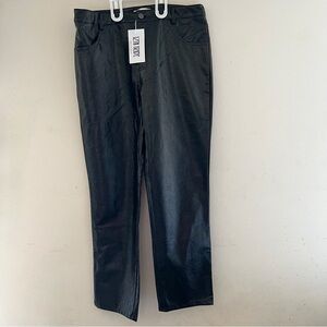 12th Tribe Womens Pants Brown Size L High Rise Wide Leg Faux Leather Cotton